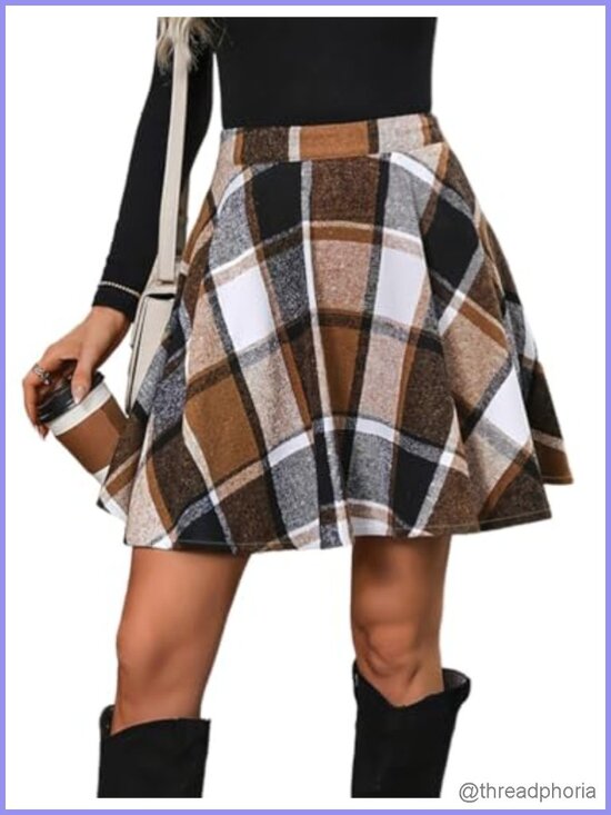 Dresses & Skirts - Plaid Pleated A-Line Mini Skirt Zipper Closure